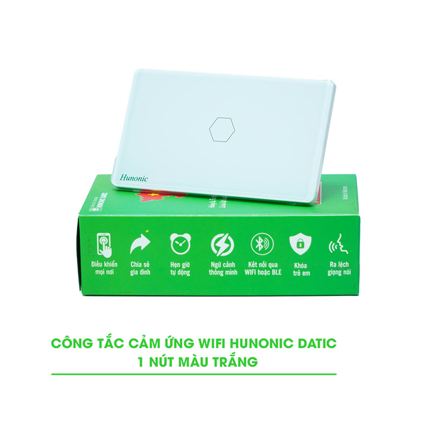 CÔNG TẮC HUNONIC WIFI HÌNH CHỮ NHẬT - 1 NÚT (Màu trắng)