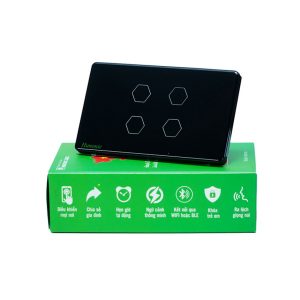 CÔNG TẮC HUNONIC WIFI HÌNH CHỮ NHẬT - 4 NÚT (Màu đen)