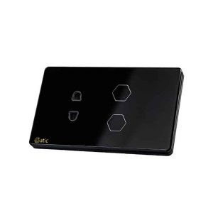 CÔNG TẮC HUNONIC WIFI HÌNH CHỮ NHẬT 2 NÚT KÈM Ổ CẮM (Màu đen)