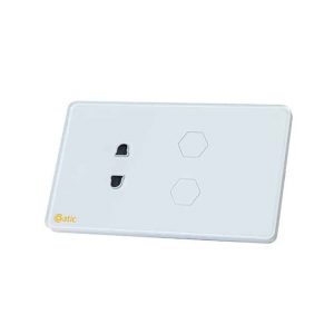 CÔNG TẮC HUNONIC WIFI HÌNH CHỮ NHẬT 2 NÚT KÈM Ổ CẮM (Màu trắng)