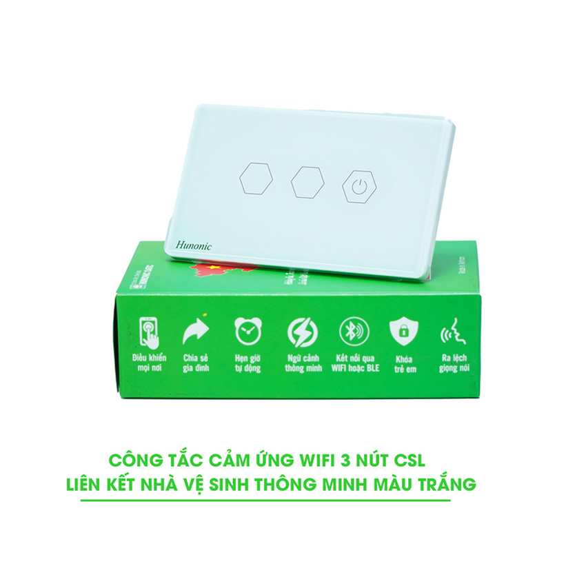CÔNG TẮC WIFI 3 NÚT LIÊN KẾT NHÀ VỆ SINH THÔNG MINH (Màu trắng)