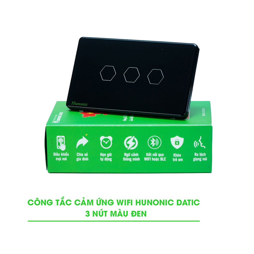 CÔNG TẮC WIFI 3 NÚT LIÊN KẾT NHÀ VỆ SINH THÔNG MINH (Màu đen)