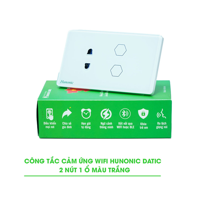 CÔNG TẮC CẢM ỨNG 2IN1 WIFI HUNONIC DATIC (Màu trắng)