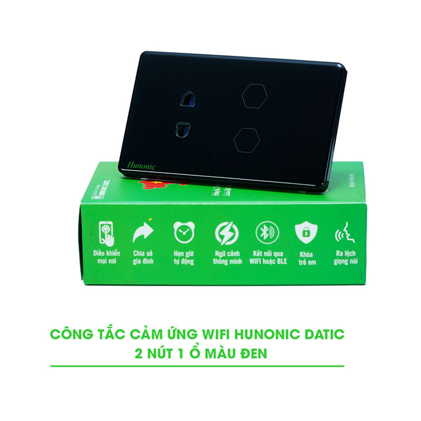 CÔNG TẮC CẢM ỨNG 2IN1 WIFI HUNONIC DATIC (Màu đen)