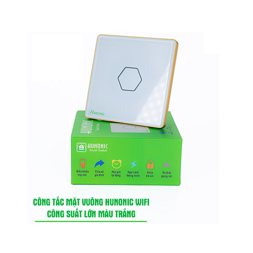 CÔNG TẮC HUNONIC WIFI HÌNH VUÔNG - 1 NÚT (Màu trắng)