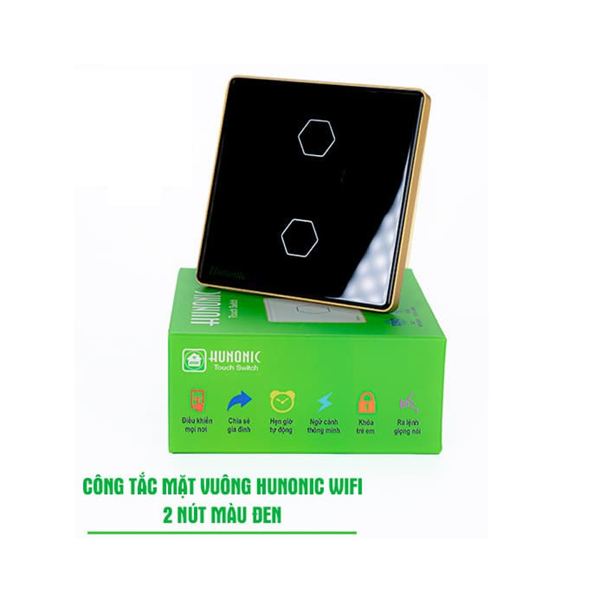 CÔNG TẮC HUNONIC WIFI HÌNH VUÔNG - 2 NÚT (Màu đen)