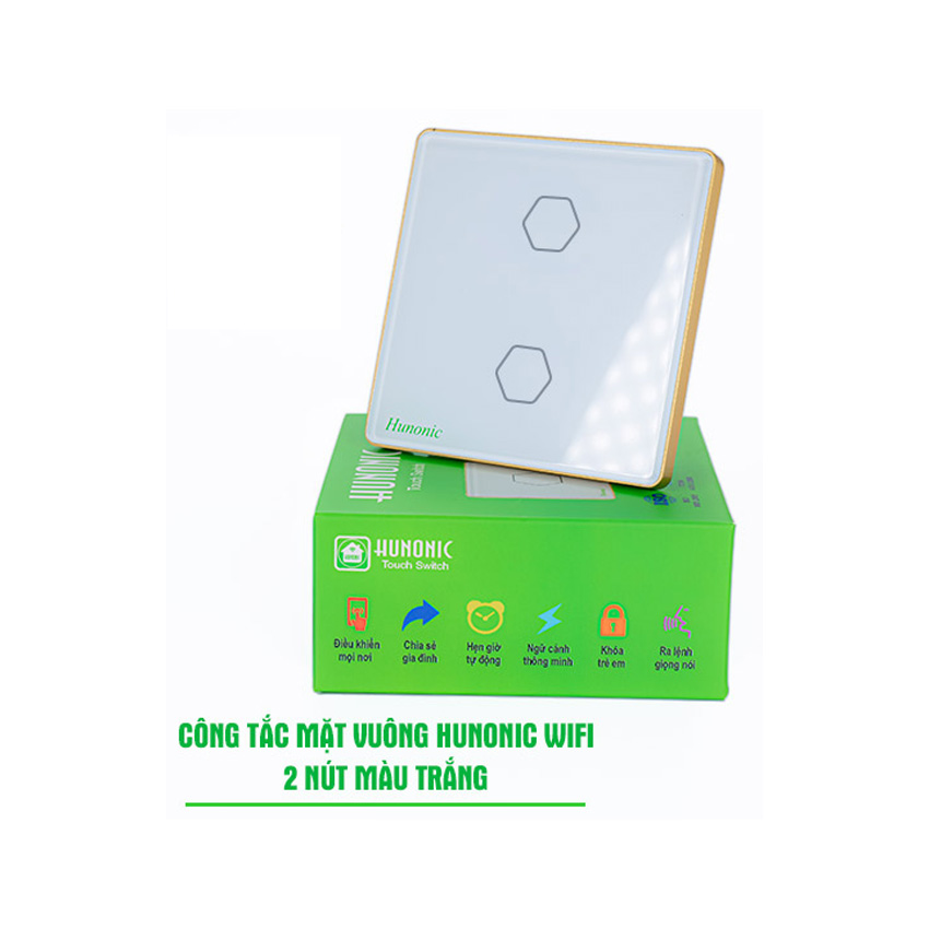 CÔNG TẮC HUNONIC WIFI HÌNH VUÔNG - 2 NÚT (Màu trắng)