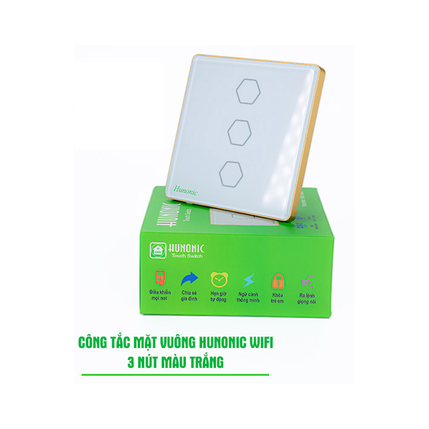 CÔNG TẮC HUNONIC WIFI HÌNH VUÔNG - 3 NÚT (Màu trắng)