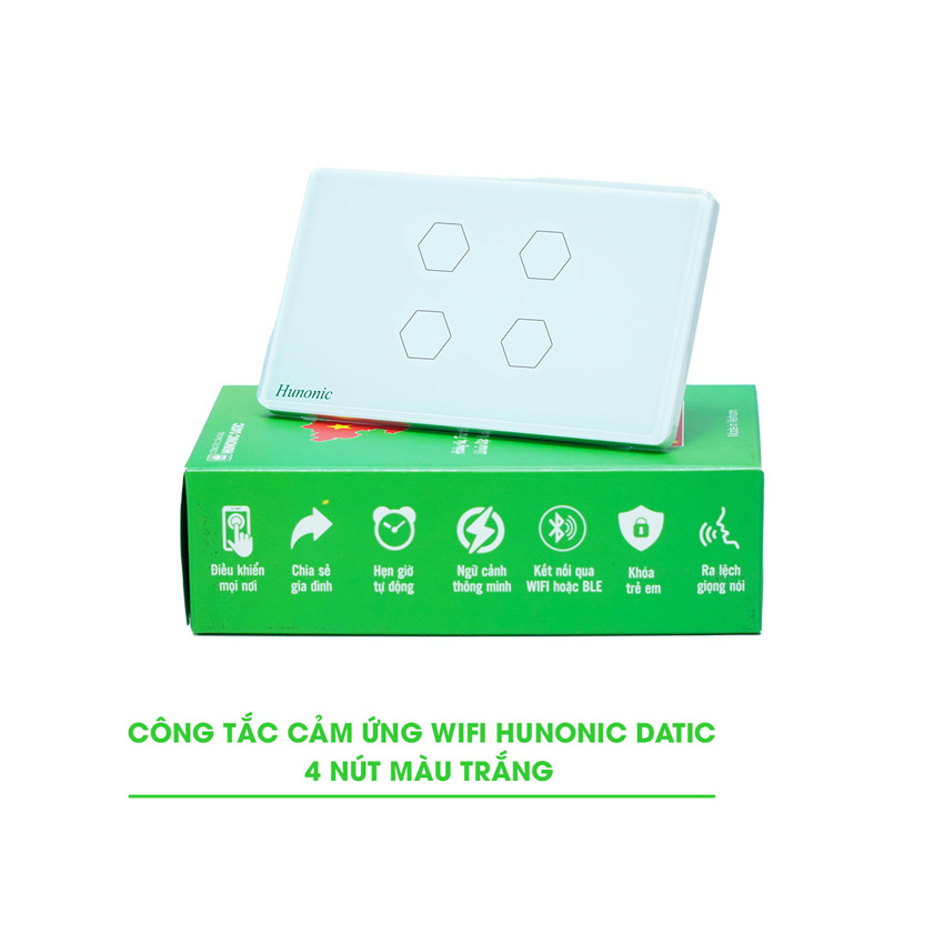 CÔNG TẮC HUNONIC WIFI HÌNH VUÔNG - 4 NÚT (Màu trắng)