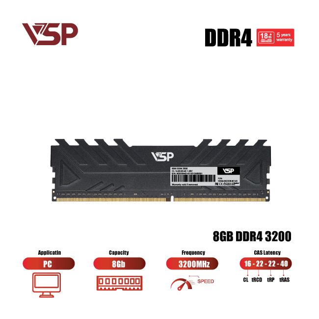 89661_ram_desktop_vsp_dd04_8gddr40143_8gb_1x_8gb_ddr4_3200mhz__1_ Ram Desktop VSP (DD04-8GDDR40143) 8GB (1x 8GB) DDR4 3200Mhz