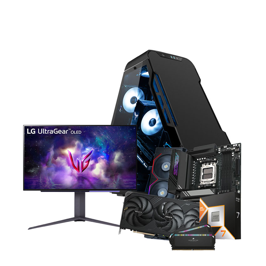PC HACOM AI ULTRA MAX 004 ( Ryzen 9800X3D/ VGA RTX 5090 WINDFORCE  / GAMING GEAR/ MONITOR 27 " OLED 240 Hz )