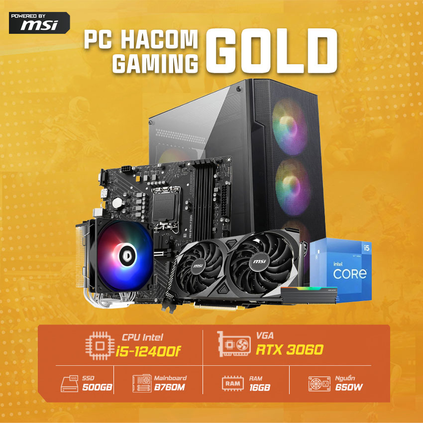 HACOM GOLD 004 PRO ( Intel I5 12400F/ VGA RTX 3060 ) POWERED BY MSI