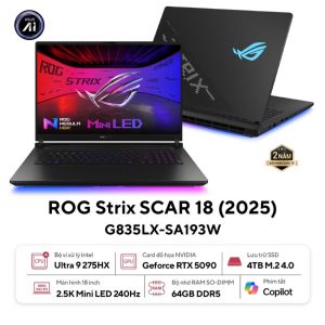Laptop Asus Gaming ROG Strix G835LX-SA193W (U9 275HX/32GB RAM/4TB SSD/18 WQXGA 240hz/RTX 5090 24GB/Win11/Đen/Chuột/Balo)