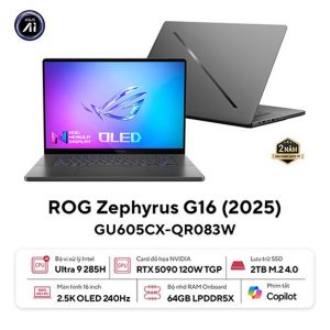 Laptop Asus Gaming ROG Zephyrus G16 GU605CX-QR083W (U9 285HX/64GB RAM/2TB SSD/16 WQXGA 240hz/RTX 5090 24GB/Win11/Xám/Chuột/Túi)