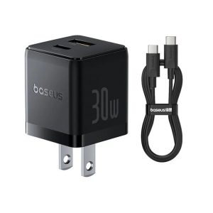 Bộ sạc hiệu Baseus Palm C+U 30W US - Màu đen  (with Cable USB-C to USB-C 1m)