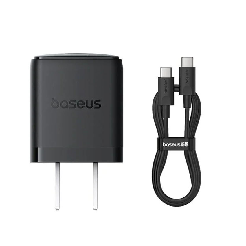 Bộ sạc hiệu Baseus Palm 1C 20W US - Màu đen  (with Cable USB-C to USB-C 1m)