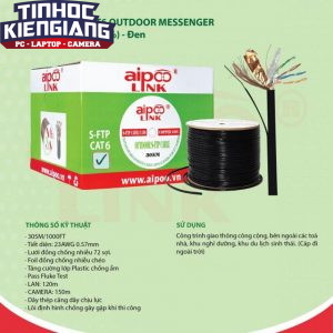 CÁP MẠNG Aipoolink S-FTP OFC CAT6 OUTDOOR MESSENGER WIRE - Cáp ngoài trời Đồng 100% - Đen