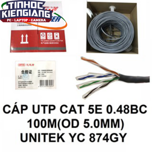 Cable UTP Cat 5E 0.48BC 100M OD 5.0MM Unitek Y-C 874GY