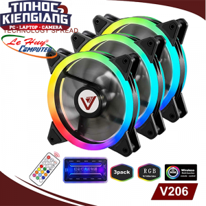 Bộ Kit 3 Fan V206 LED RGB(12cm) - ( 01 Hộp có 3 Fan / Hub / Remote )