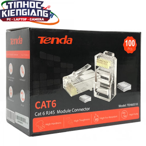 Đầu bấm dây mạng RJ45 Tenda Cat6e UTP TEH60510 mạ vàng 24K chống nhiễu chống cháy nổ (100c/hộp)