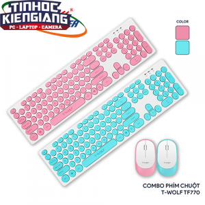 Combo Bàn phím chuột máy tính không dây T-Wolf TF770 (Xanh/Hồng)