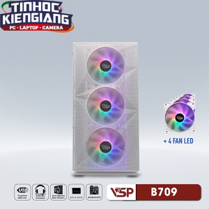 Vỏ máy tính VSP B709 Trắng Kèm 4 Fan Led RGB