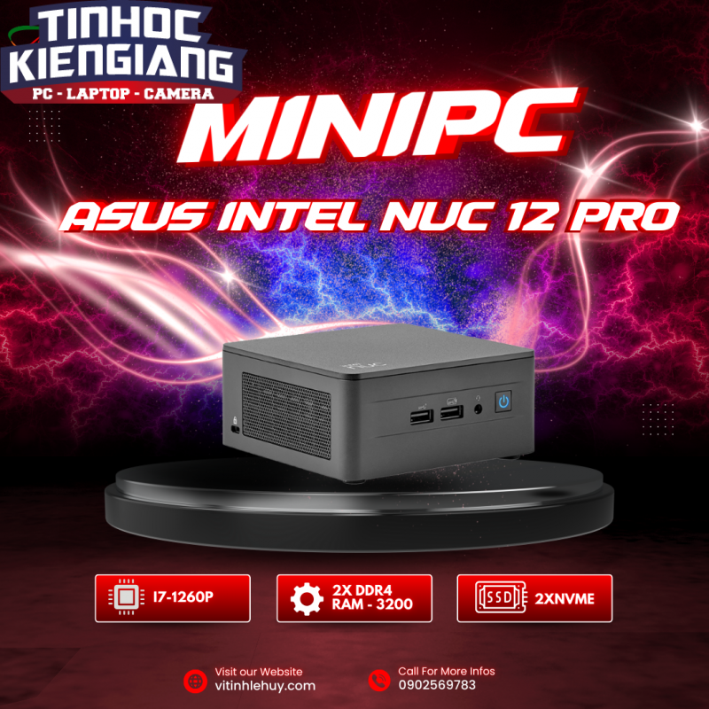 Bộ Mini PC ASUS Intel NUC12 PRO Tall NUC12WSHI7 ( i7-1260P/ 2xDDR4-3200 / 3xNVMe, SATA/ 2x HDMI 2.1/2x DP 1.4a ) 90AB2WSH-MR8100