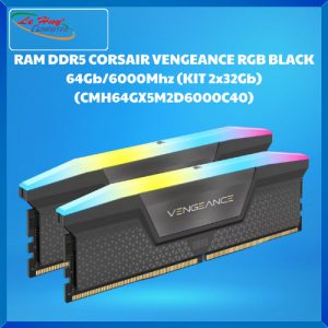 Ram Máy Tính Corsair DDR5 VENGEANCE RGB BLACK 64Gb/6000Mhz (KIT 2x32Gb) (CMH64GX5M2D6000C40)