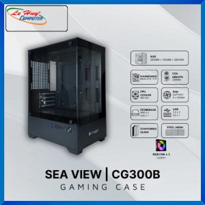 Vỏ máy tính T-WOLF TW-CG300B Gaming Gắn sẵn 3 fan Led xịn (Black/Tempered Glass/USB3.0*1+USB2.0*2+HD Audio/282x192x413mm)
