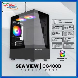 Vỏ máy tính T-WOLF SEA VIEW CG400B GAMING – ĐEN (Kèm Sẵn 3 Fan RGB)