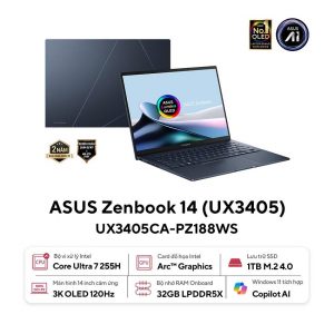 Laptop Asus ZenBook UX3405CA-PZ188WS (U7 255H/32GB RAM/1TB SSD/14 3K Oled Cảm ứng/Win11&Office/T - Hình 1