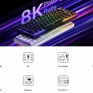 Bàn phím cơ MonsGeek FUN60 Max THKG Wireless (Black/ White, Glare Magnetic, Multi-modes, Led ARGB)