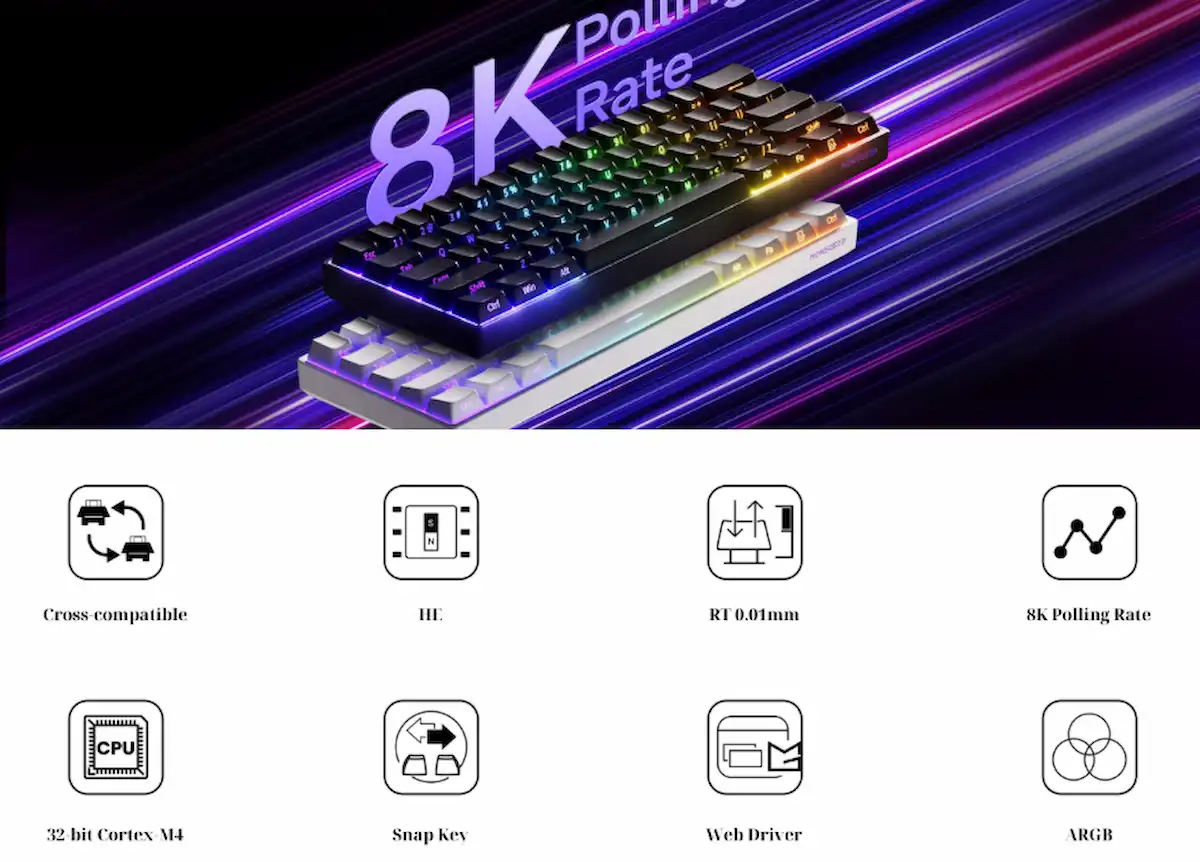 Bàn phím cơ MonsGeek FUN60 Max THKG Wireless (Black/ White, Glare Magnetic, Multi-modes, Led ARGB)