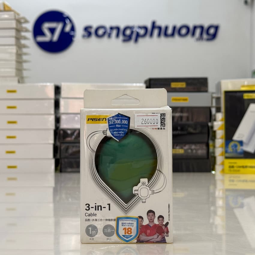 Cáp PISEN 3 in 1 USB to ( Lightning/ TypeC/ Micro) 1m giọt nước (Đỏ/Hồng/ Xanh, LS-AP08-1000)