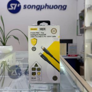Cáp sạc PISEN PRO PD 100W 1.2m ( C to C) (LT-CC03-1200, Sạc nhanh tự ngắt an toàn chống chai pin)