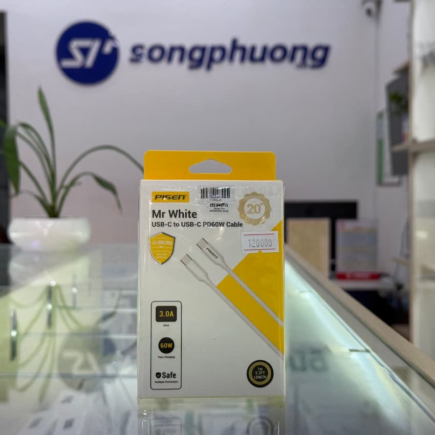 Cáp sạc PISEN Quick PD 60W 1m ( C to C) (CC-PD01-1000, Màu trắng)