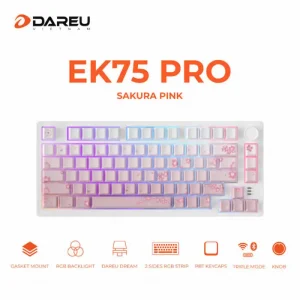 Bàn phím cơ Dareu EK75 PRO Sakura Pink (Type-C/ BT/ 2.4G, Gasket Mount, RGB)