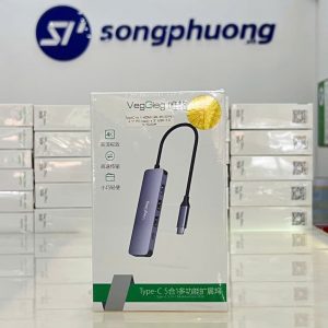 Hub chuyển đổi TypeC 5in1 VegGieg V-TC05H (1 HDMI (2K-4K/30Hz) + 1* PD (sạc) + 3* USB 3.0)