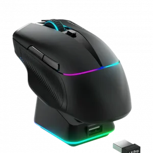 Chuột Machenike L8 Pro Tri-Mode (White/Black, Wireless, 26000 DPI, RGB, Kèm Dock Sạc)