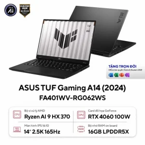 Laptop Asus TUF Gaming A14 FA401WV-RG062WS (Ryzen AI 9 HX 370, 16GB DDR5, 1TB SSD, RTX4060 8GB, 14.0 inch  2.5K 165Hz, Win 11, Xám)