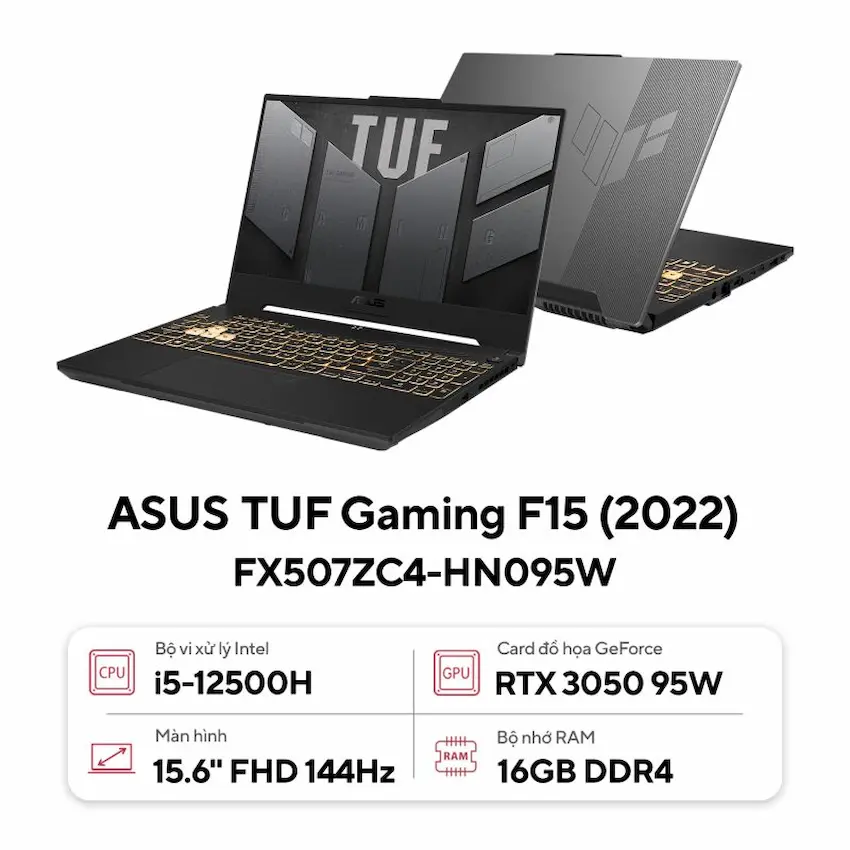 Laptop Asus TUF Gaming F15 FX507ZC4-HN095W (i5-12500H, 16GB DDR4, 512GB SSD, RTX3050 4GB, 15.6 inch FHD 144Hz, Win 11, Xám)
