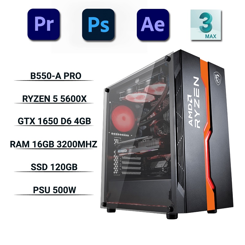 PC-Designer THKG003 (R5 5600X/B550/Ram 16GB/RTX 3050 8G/SSD 120GB/650W/DOS)