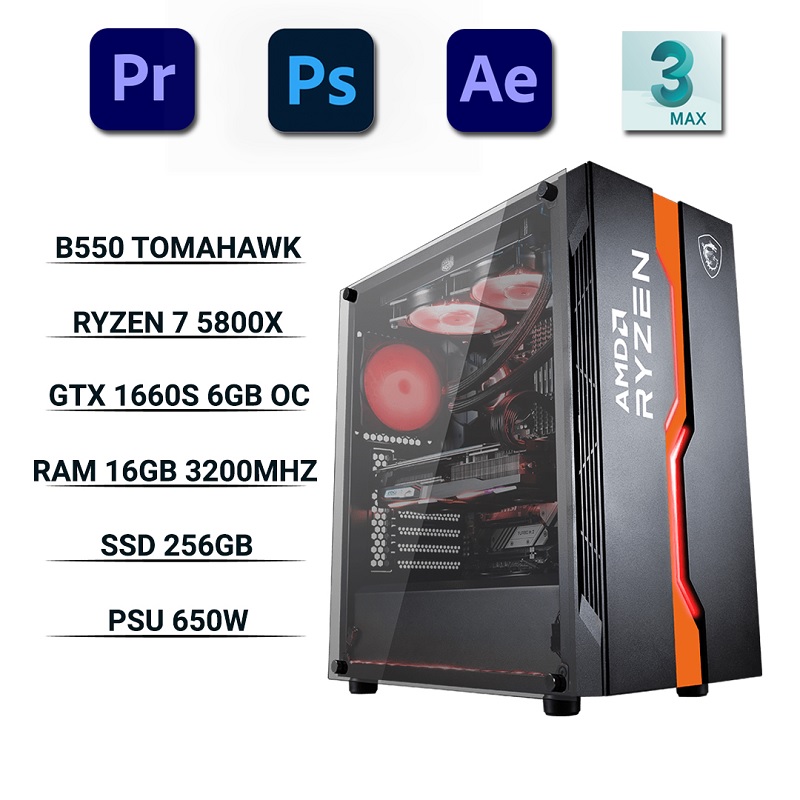 PC-Designer THKG004 (R7 5800X/B550/Ram 16GB/RTX 3060 12GB/SSD 256GB/650W/DOS)