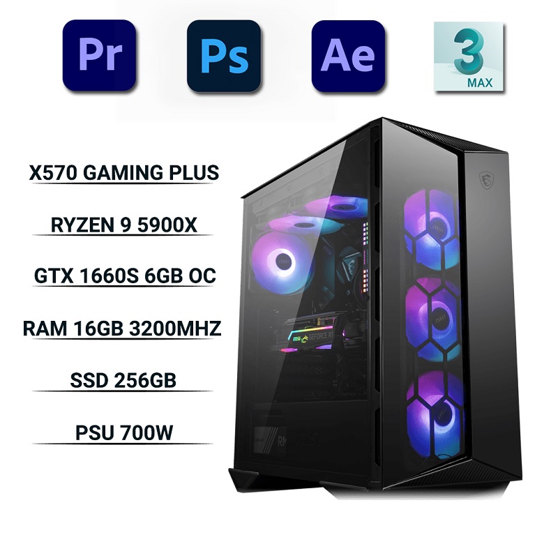 PC-Designer THKG005 (R9 5900X/X570/Ram 16GB/RTX 3060 12GB/SSD 256GB/650W/DOS)