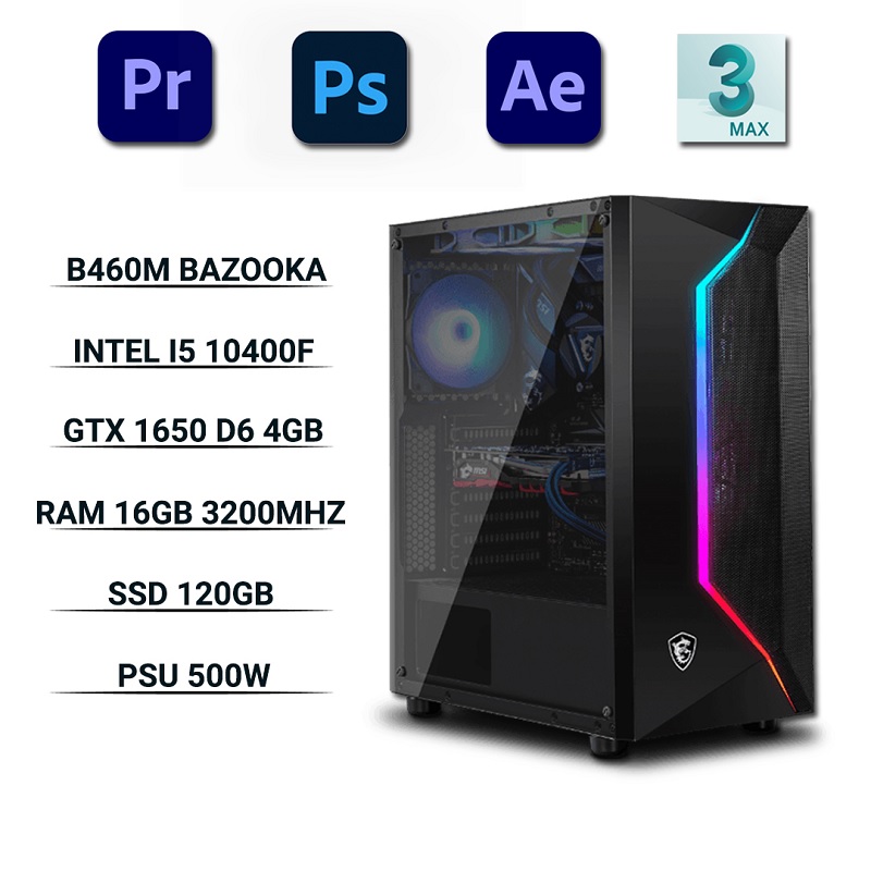 PC-Designer THKG101 (i5 10400F/B460/Ram 16GB/GTX 1650 4GB/SSD 120GB/650W/DOS)