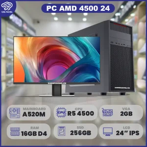 PC Trọn bộ AMD 4500 24 (R5 4500/ A520/ Ram 16GB/ GT710 2G/ SSD 256GB/ 350W/LCD 24 inch FHD IPS/DOS)