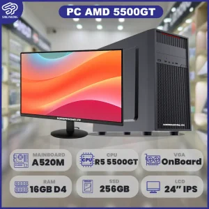 PC Trọn bộ AMD 5500GT (R5 5500GT/ A520/ Ram 16GB/ SSD 256GB/ 350W/ LCD 24 inch FHD IPS/ DOS)