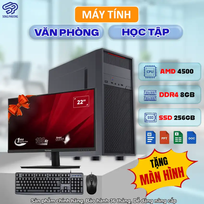 THKG PC AMD 4500 GT730 (R5 4500/ A520/ Ram 8GB/ GT730 4G/ SSD 256GB/ 600W/ DOS/ LCD 22inch)